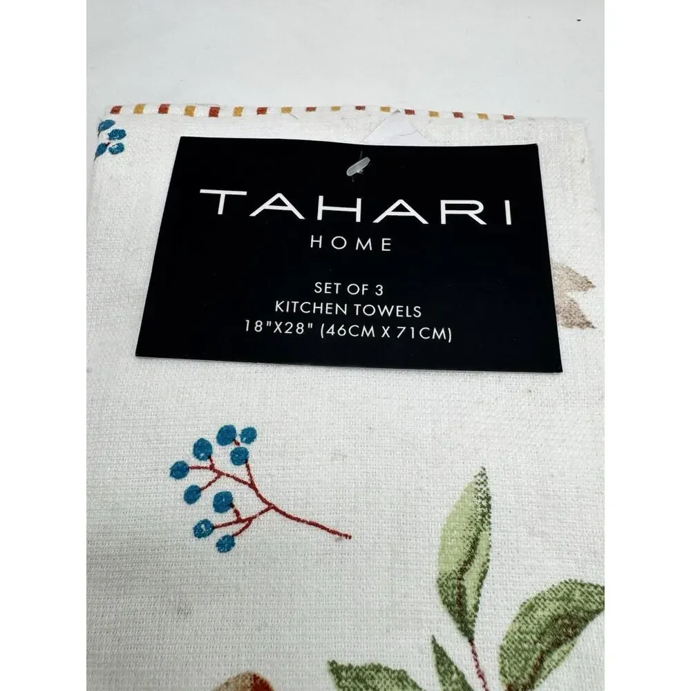 Tahari Thanksgiving Fall Holiday Pumpkins Autumn Leaves Set Of 3 Kitchen Towels
